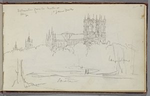 Abbaye de Westminster depuis le nord, St. James Park, vers 1830
